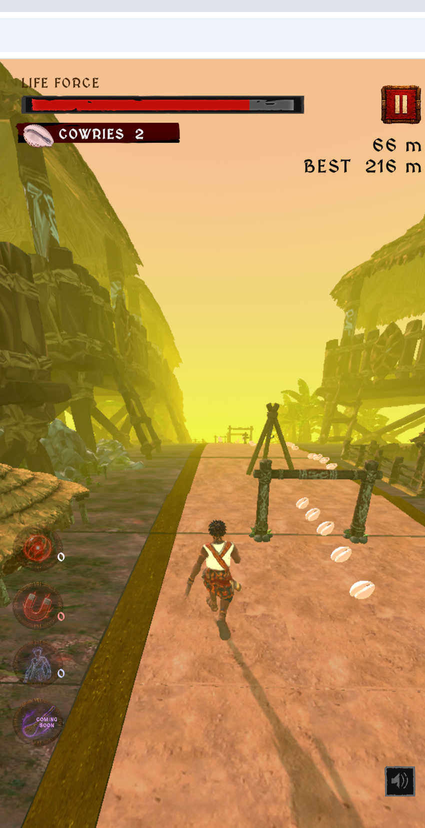 Kesi running around a curved village path